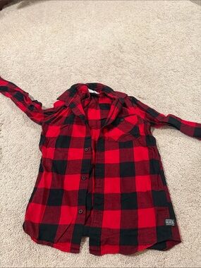 H&M Red & Black Plaid Button-Down Shirt for Kids